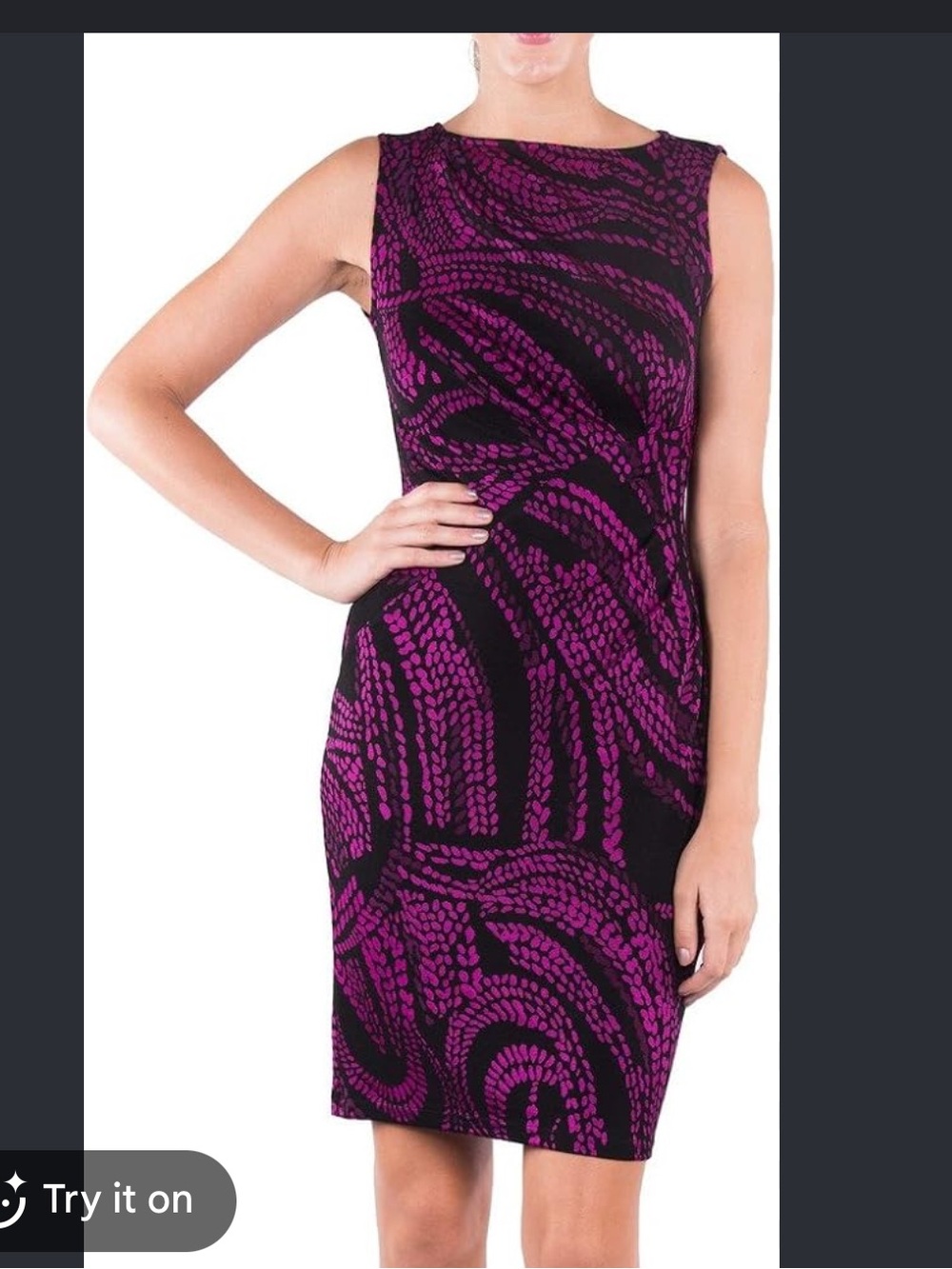 Joseph Ribkoff Dress Size 8 Sleeveless Sheath Black Purple Stretch Knit